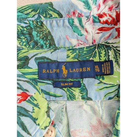 Ralph Lauren Button Down Hawaiian Shirt Men's XL Slim Floral Cotton Short Sleeve - Picture 3 of 6